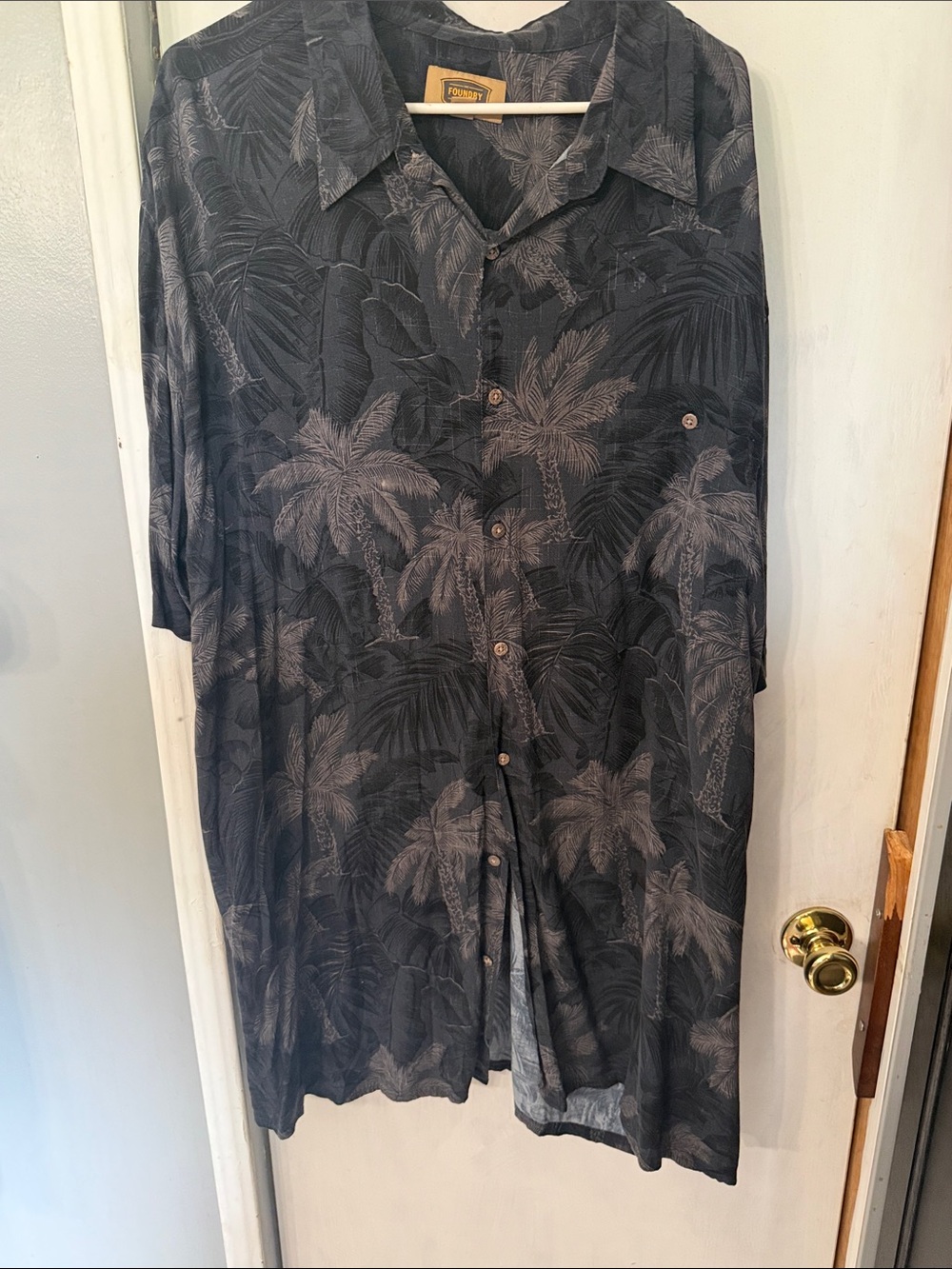 The Foundry Supply Co. Black Gray Palm-Print Short-Sleeve Camp Shirt
